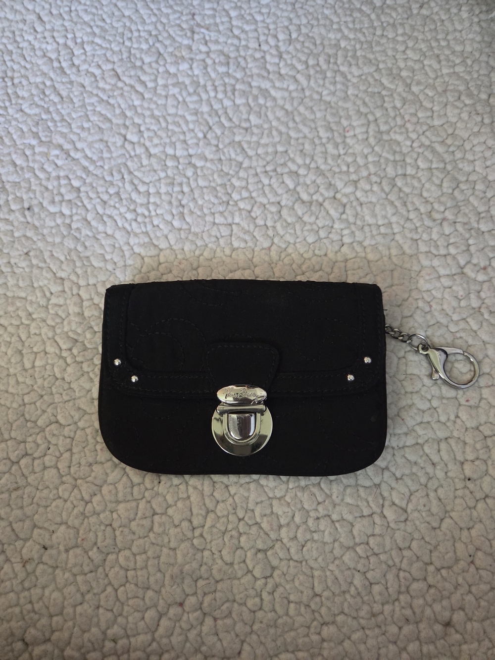Vera Bradley Black Mini Key Pouch with Silver Hardware
